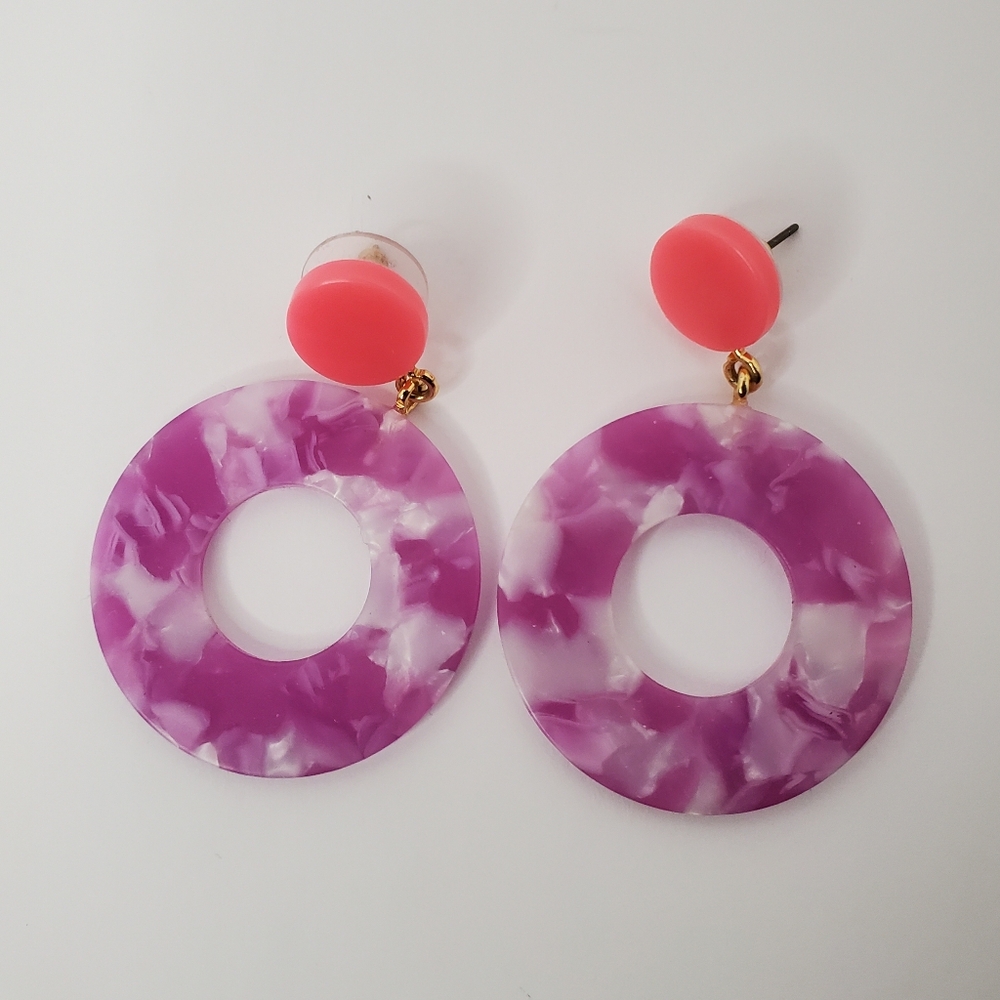 J Crew Factory Coral and Purple Statement Earring